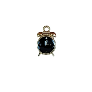 DIY gold alloy alarm clock pendant with black enamel finish for creative jewelry making