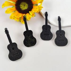 Set of four black glitter acrylic guitar charms for DIY earring and jewelry making