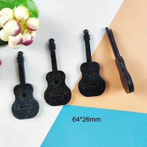 Black glitter acrylic guitar pendant 64x25mm for DIY earrings and jewelry making