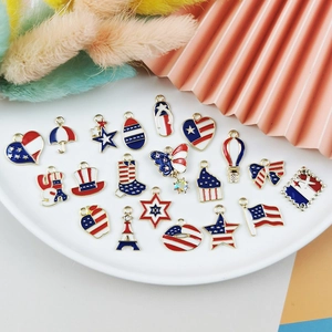 Alloy Enamel Charms USA Independence Day Theme Flag Stars Stripes Pendants For DIY Jewelry Making Accessories July 4th Festive Gifts