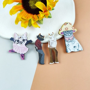 Simpatici ciondoli gatto in legno con cappello a fungo per creazione gioielli fai-da-te