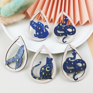 Starry Sky Animal Wood Pendants For Jewelry Making DIY Earring Necklace Cat Whale Snake Swan Silhouette Artistic Charms