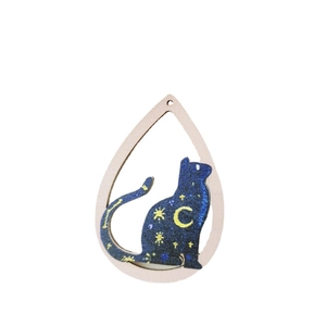 Starry sky theme teardrop pendant featuring a navy cat with moon and star patterns