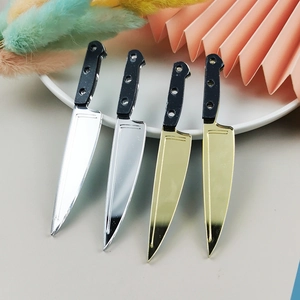 Halloween Mirror Acrylic Chef Knife Charms For DIY Earring Keychain Jewelry Making Mirror Gold Silver Novelty Jewelry Accessory