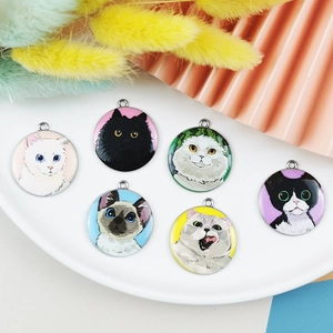 Ciondolo Rotondo in Lega con Illustrazione di Testa di Gatto Motivo Animale con Olio a Goccia per Gioielli Fai da Te Orecchini Collane