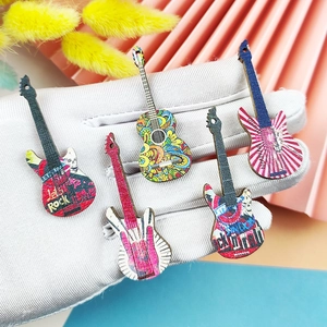 Colorful printed wooden guitar pendants for DIY handmade earrings and craft jewelry making