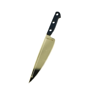 Golden acrylic kitchen knife pendant for Halloween DIY jewelry with black handle detail
