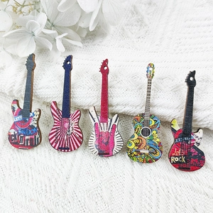 Colorful guitar shaped wooden pendants with rock prints for DIY earring and jewelry making