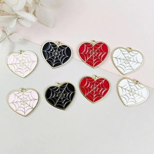 Halloween heart spider web alloy pendants in pink, black, red, and white colors