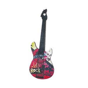 Guitar shaped wooden pendant with colorful rock skull prints for DIY earring jewelry