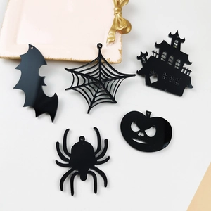 Kit breloques Halloween en acrylique noir avec toile d'araignée, citrouille, château et chauve-souris
