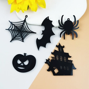 Lot de breloques Halloween en acrylique noir avec toile d'araignée et citrouille pour bijoux