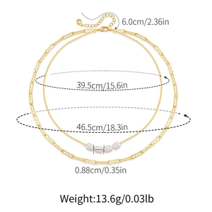 Double-layered 18K gold-plated necklace with freshwater pearls and chunky link details