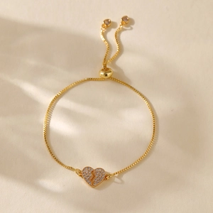 Minimalist 18K gold plated box chain bracelet with broken heart zircon pendant
