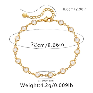 Spécifications de taille pour chevillère dorée avec pierres de cristal serties clos