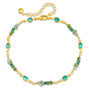 Tobillera bohemia con cristales azules y piedras naturales en cadena de oro