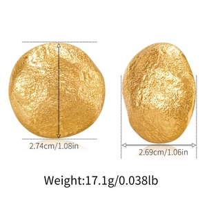 18K gold plated irregular round earrings with lava texture showing size measurements