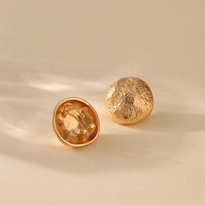 Minimalist 18K gold plated round stud earrings with hammered texture and polished finish