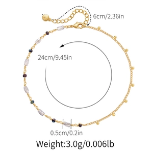 Tobillera bohemia con cuentas azules que muestra medidas detalladas de la cadena de 24cm