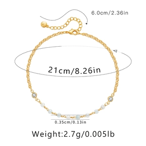 Especificaciones de tamaño para la tobillera bohemia de oro con piedras luna y circón