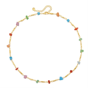 Ethnic style gold plated necklace with colorful crystal stones and adjustable chain