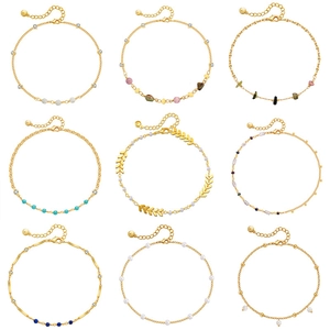 Tobillera de Oro de 18K Bohemio Para Mujer Minimalista Cristal Piedra Natural Perla Artificial de Imitación Playa Vacaciones Joyería