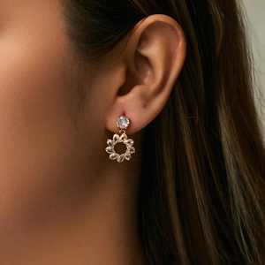 18K Gold Plated Copper Zirconia Flower Wreath Feather C Shape Earrings For Women Elegant Fashion Wedding Party Jewelry Gift