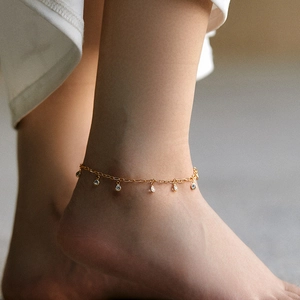 Elegant 18K gold-plated anklet featuring sparkling circular zircon drops for women