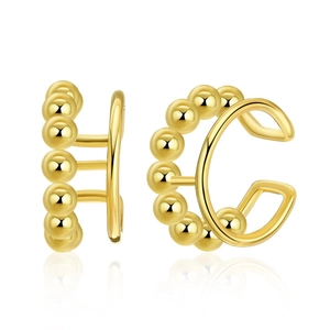 Manchettes d'oreilles dorées en forme de C avec mini billes et finition en or 18K
