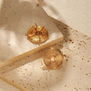 Macro shot of 18K gold plated spiral earrings with intricate wire texture on stone