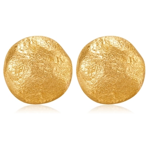 Detail shot of hammered 18K gold-plated irregular earrings with a textured molten metal finish