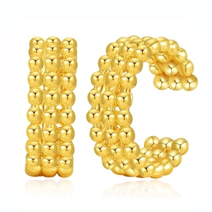 Bagues d'oreilles en C plaquées or 18 carats avec rangées de perles métalliques polies
