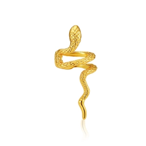 Détail macro d'une bague serpent dorée montrant la texture des écailles et relief 3D
