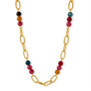 Collier chaîne dorée bohème avec perles colorées en turquoise et nacre