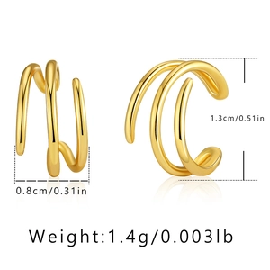 Détail de manchette d'oreille triple dorée avec dimensions et poids du produit