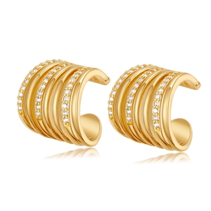 Detailed view of elegant gold-plated multi-layer ear cuffs with sparkling cz stones