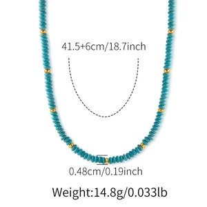 Detailweergave van turquoise kralenketting met lengte van 41,5 cm en kraaldiameter