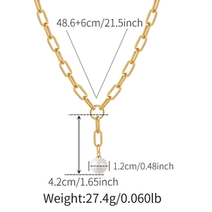 Detailed view of 18K gold plated paperclip chain with a round white pearl pendant dimensions
