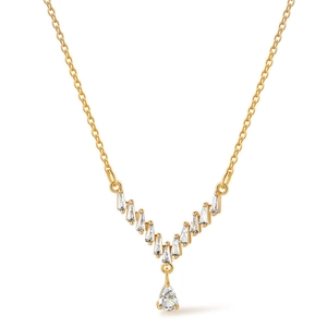 Dettaglio della collana placcata oro 18K con cristalli a baguette e a goccia