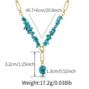 Detailoverzicht van de turquoise ketting met afmetingen voor hanger en kettinglengte
