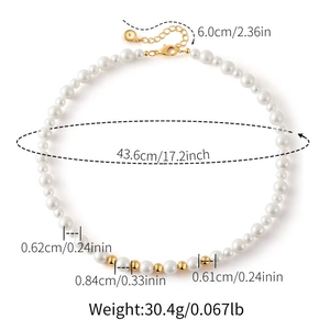Detailed size chart of pearl necklace with 18K gold beads and adjustable lobster clasp