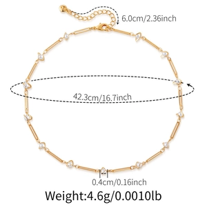 Gedetailleerd diagram van 18K vergulde kralenketting met afmetingen en gewicht van 4,6g