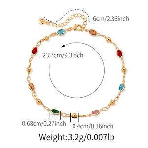Detailed technical drawing showing dimensions of colorful gemstone beaded anklet jewelry