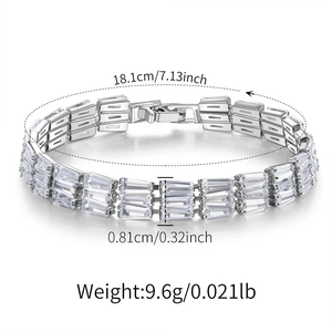 Detail view of silver sparkling bracelet with dimensions and weight measurements