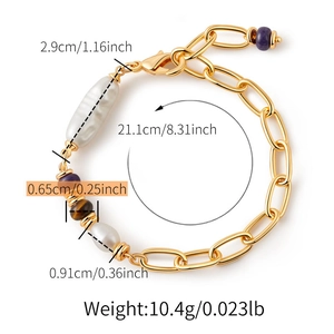 Dettaglio del bracciale con perle e occhio di tigre con misure e pesi specificati
