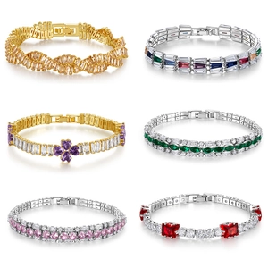 Luxury Copper Zirconia Tennis Bracelet For Women Sparkling Baguette Round Cut Crystal Flower Heart Evil Eye Jewelry Gift