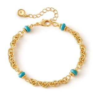 Bracciale a catena O placcato oro 18K con perline turchesi e chiusura regolabile