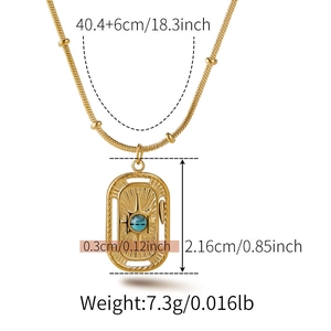 Detail of gold sunflower pendant with turquoise bead on beaded snake bone chain