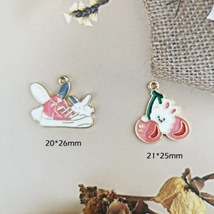 Cartoon rabbit and cherry enamel alloy charms for DIY jewelry making accessories