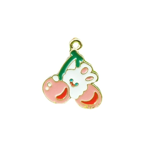 Cartoon rabbit and pink cherry alloy pendant for DIY jewelry making and keychains